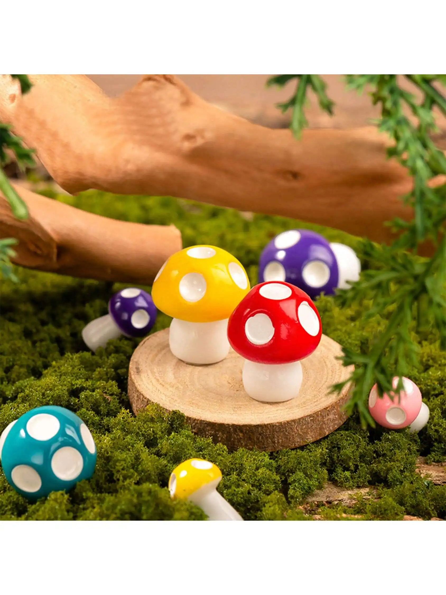 50/100pcs Mini Resin Mushroom 8 Colors Small Mushrooms Figures Tiny Resin Mushrooms Plastic Little Miniature Mushrooms Bulk for