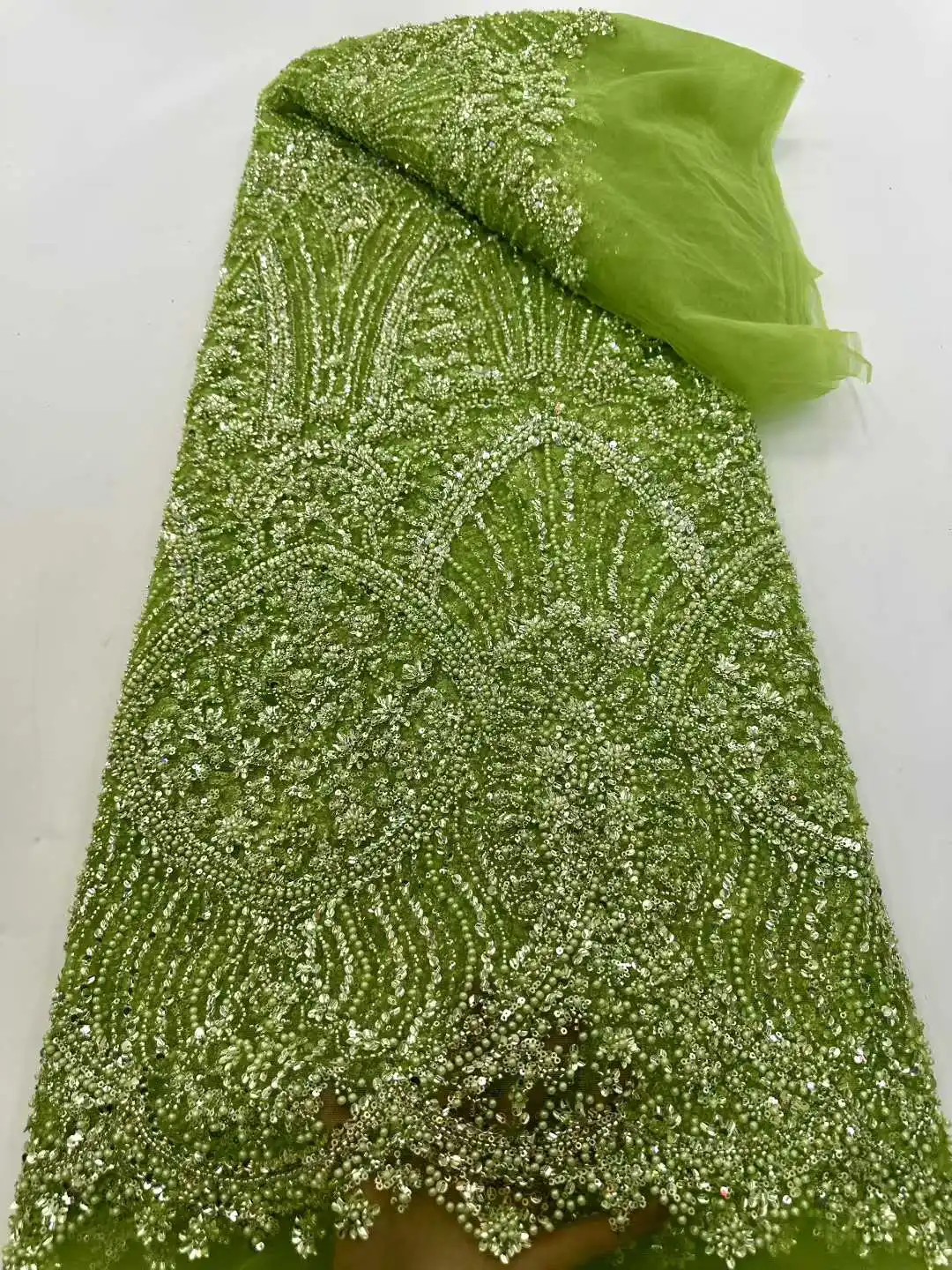 

Wholesale African Lace Fabric 2026 High Quality Nigerian French Tulle Lace Fabric with Bead Sequin for Wedding Party Dress Sew