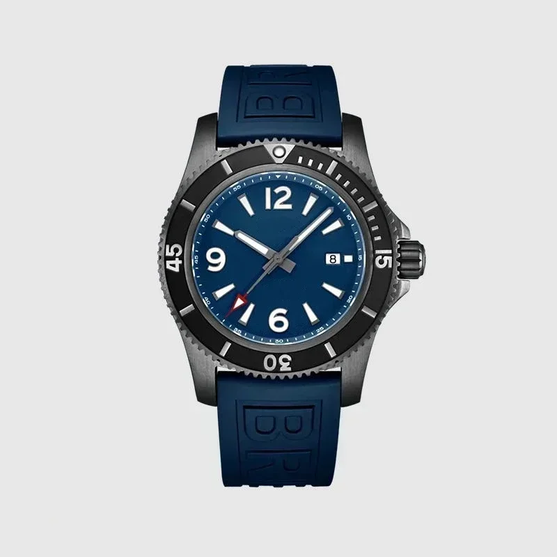 Luxury New Mens Mechanical SuperOcean Watch Automatic Blue Black Ceramic Rubber Fashion Watches