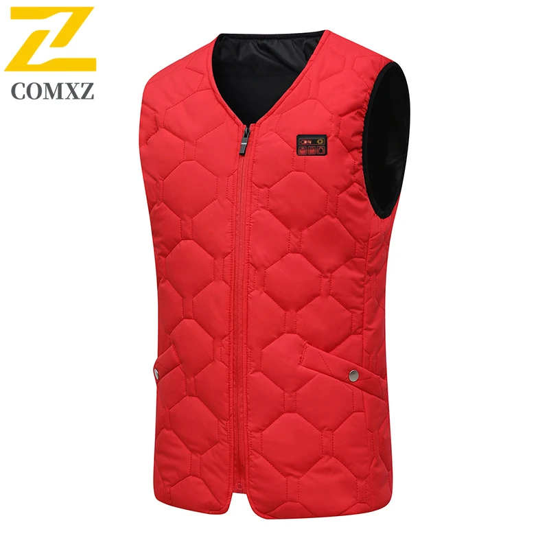 

35 Areas Heated Vest Mens Winter Electrically V-neck Jacket USB Ski Sleeveless Coat Heated Thermal Waistcoat Heating Clothing