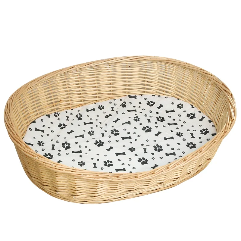 Rattan and willow weaving dog bed pet nest removable and washable for cats, large, medium and small dogs in all seasons