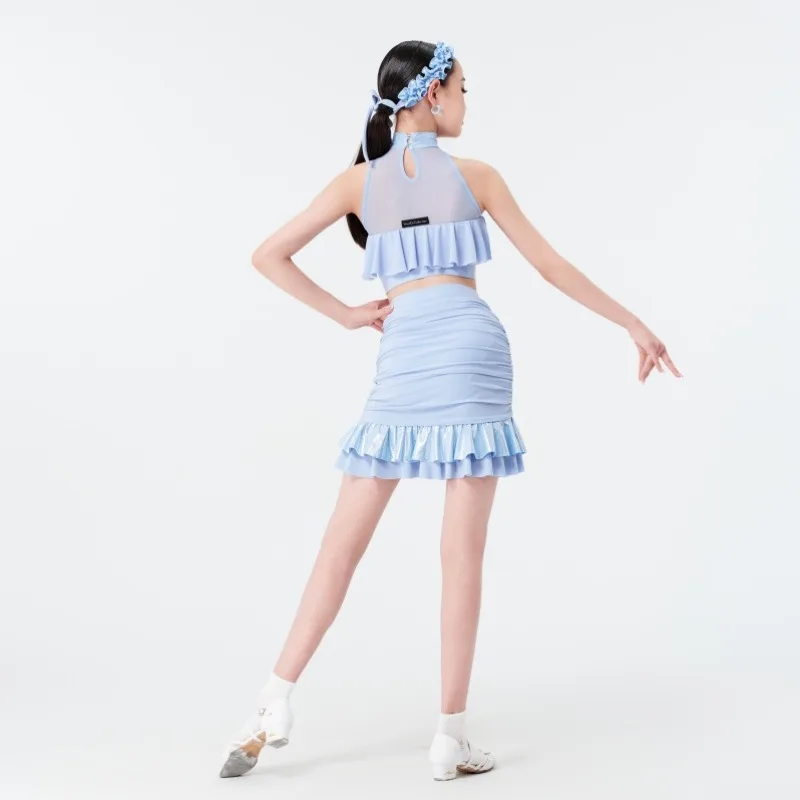 UK Latin Dance Wear New Spring Summer Kids Girls: Starry Ocean Galaxy Dance Set, Sea Night Performance Costume ballroom dance