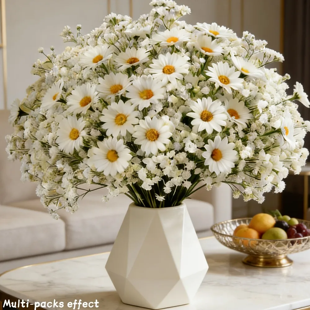 32-teiliges Künstliches Weißes Gänseblümchen- und Schleierkraut-Blumenset, Kunstblumen-Bouquet für DIY Heim-, Büro- und Hochzeitsdekoration 2026 – Detail 5