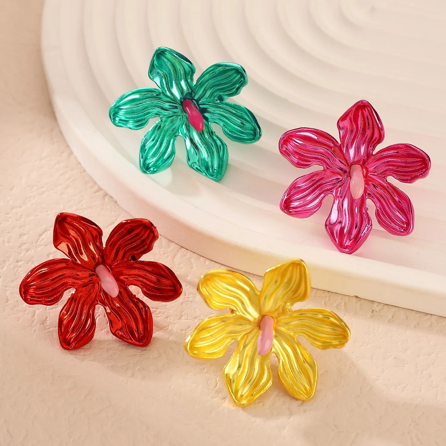 

Exaggerated Colorful Flower Open Ring for Women Fashion Design Geometric Adjustable Personality Finger Jewelry Accessories