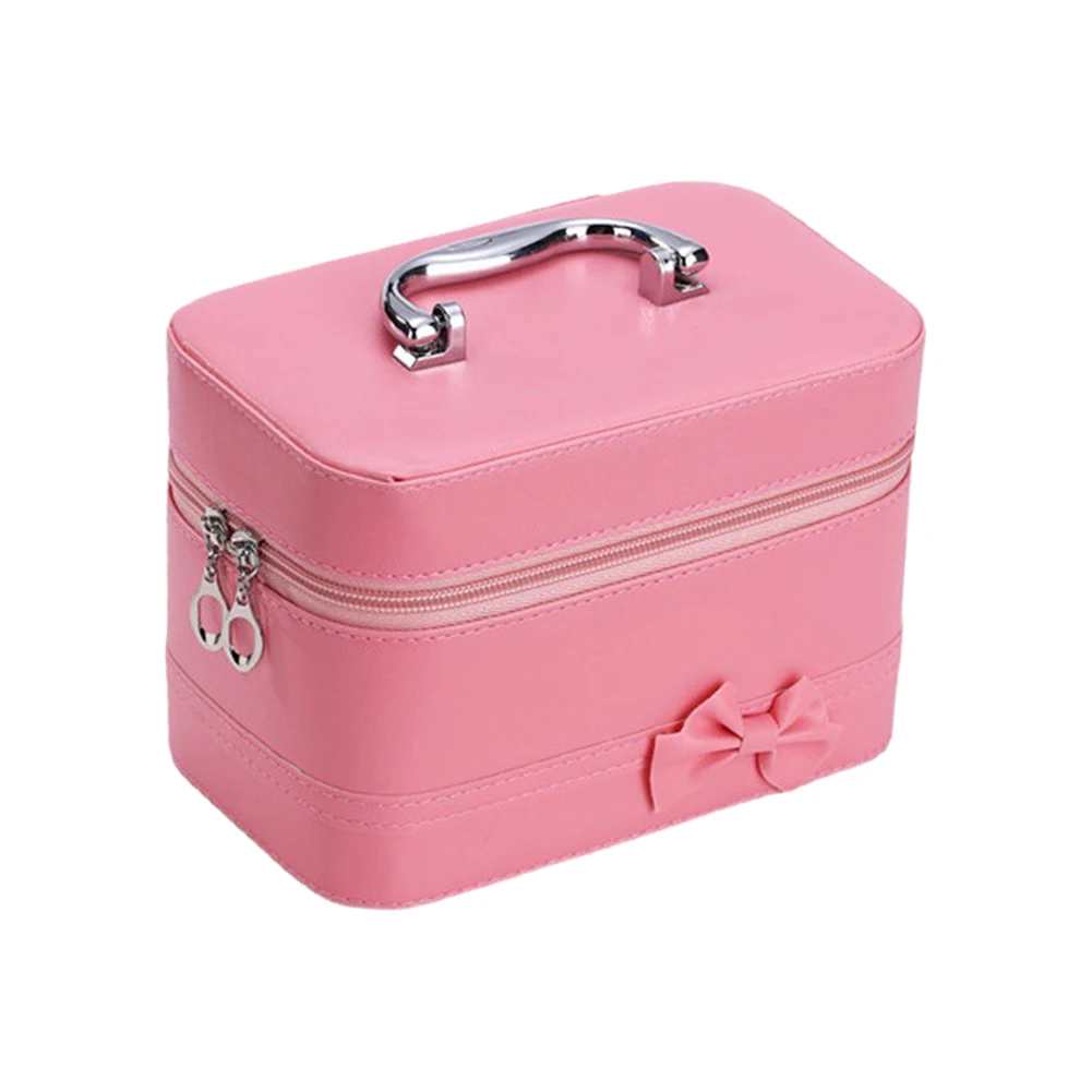 Cute Bow Storage Case Girls Cosmetic Box Large Capacity Home Desktop Organization Women Makeup Brush Cosmetic Tool Portable Kit