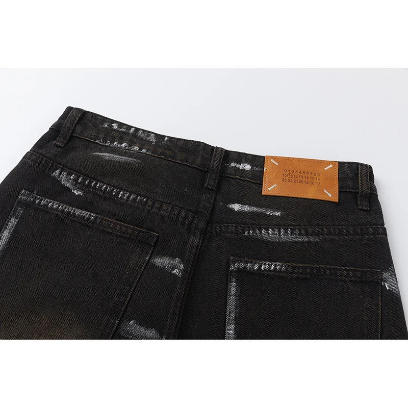 Pantalones vaqueros rectos sueltos coreanos para hombre, jeans lavados negros personalizados pintados a mano, graffiti, parejas con modelos, nueva tendencia de otoño