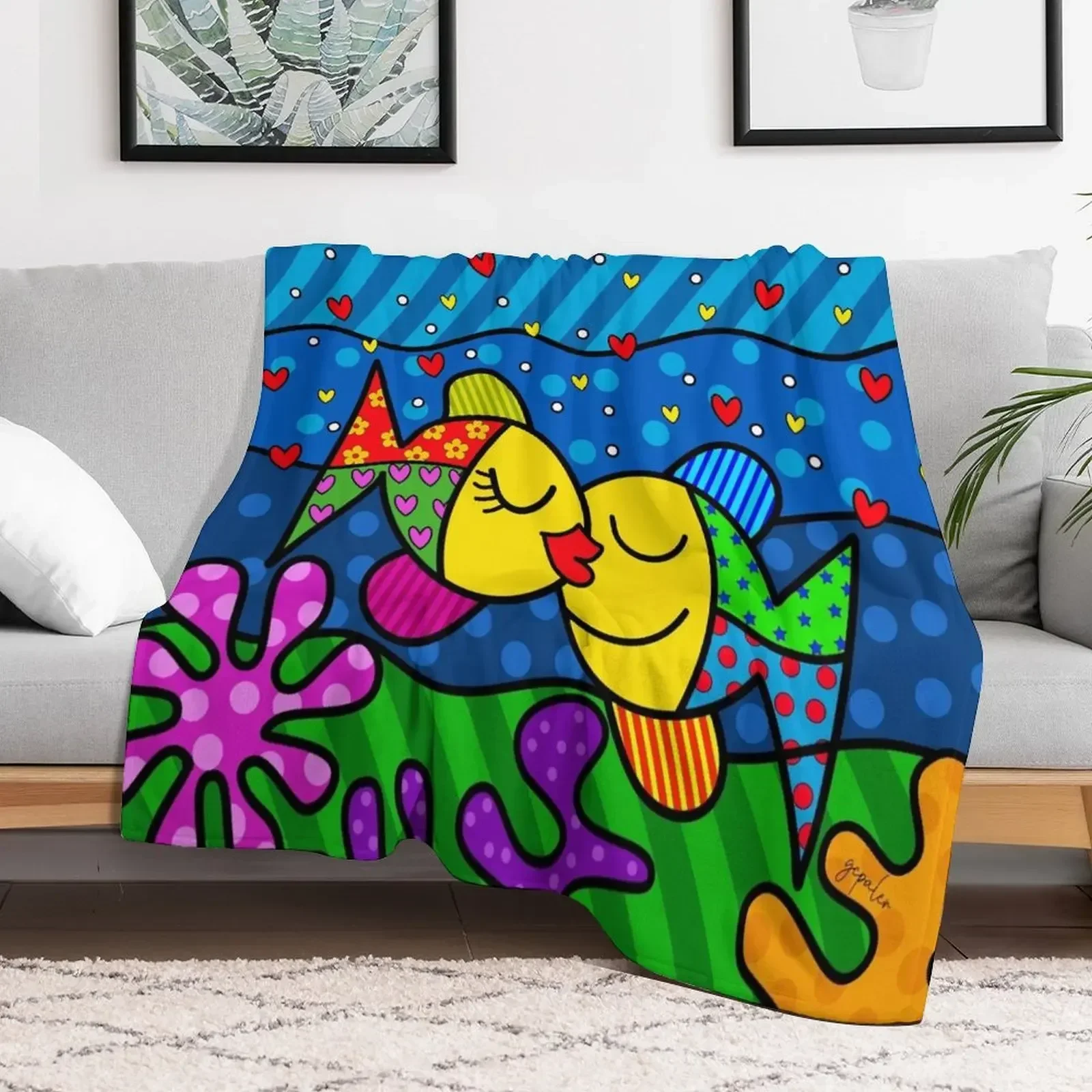 

Kissing Fish Pop-art Throw Blanket Luxury Thicken Nap Luxury Designer Blankets