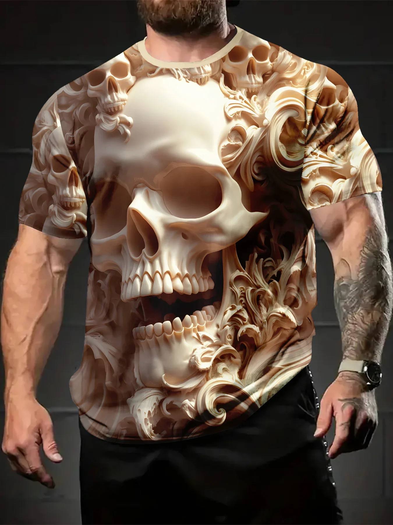 Vintage Men's Night Moon Wolf And Hooded Man Print T Shirt Trend Street Style Man Streetwear Summer Casual Short Sleeve Tops
