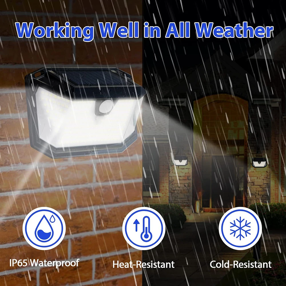 Outdoor Solar Security Lights, Motion Sensor, IP65 impermeável, Wall Light, Jardim, 3 Modos, 202 LED