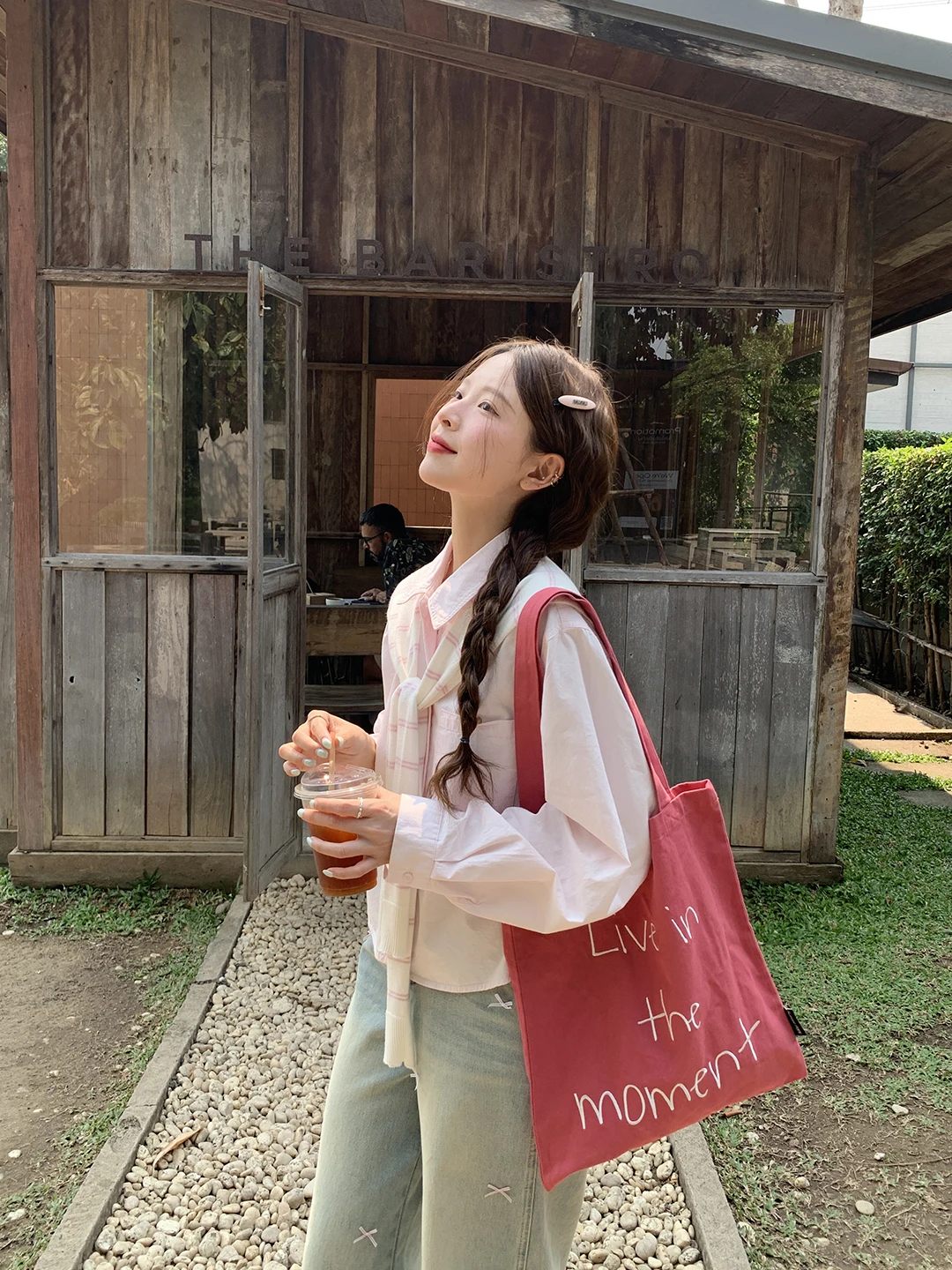 

Loose Casual Striped Shawl Collar Long Sleeve Shirt Korean Style Spring Fashionable Top Breathable Cotton Polyester Blend