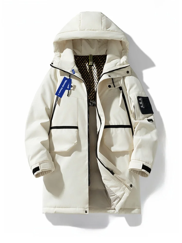 

Утепленное длинное пуховое пальто Wassup Dozen: зимнее, ниже колена, с капюшоном, свободного кроя, для пар, рабочая одежда