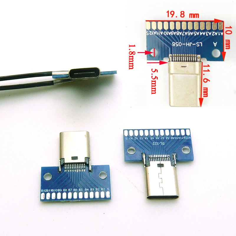 Cltgxdd USB 3.1 Typ C Stecker 24+2P Buchse Stecker Adapter zum Löten von Kabeln & Leitungen 24P+2P Leiterplatte – Detail 1