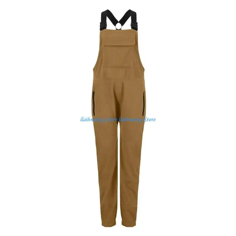 

573B Women's loose-fitting fleece jumpsuit overalls, winter casual adjustable, warm, with pockets