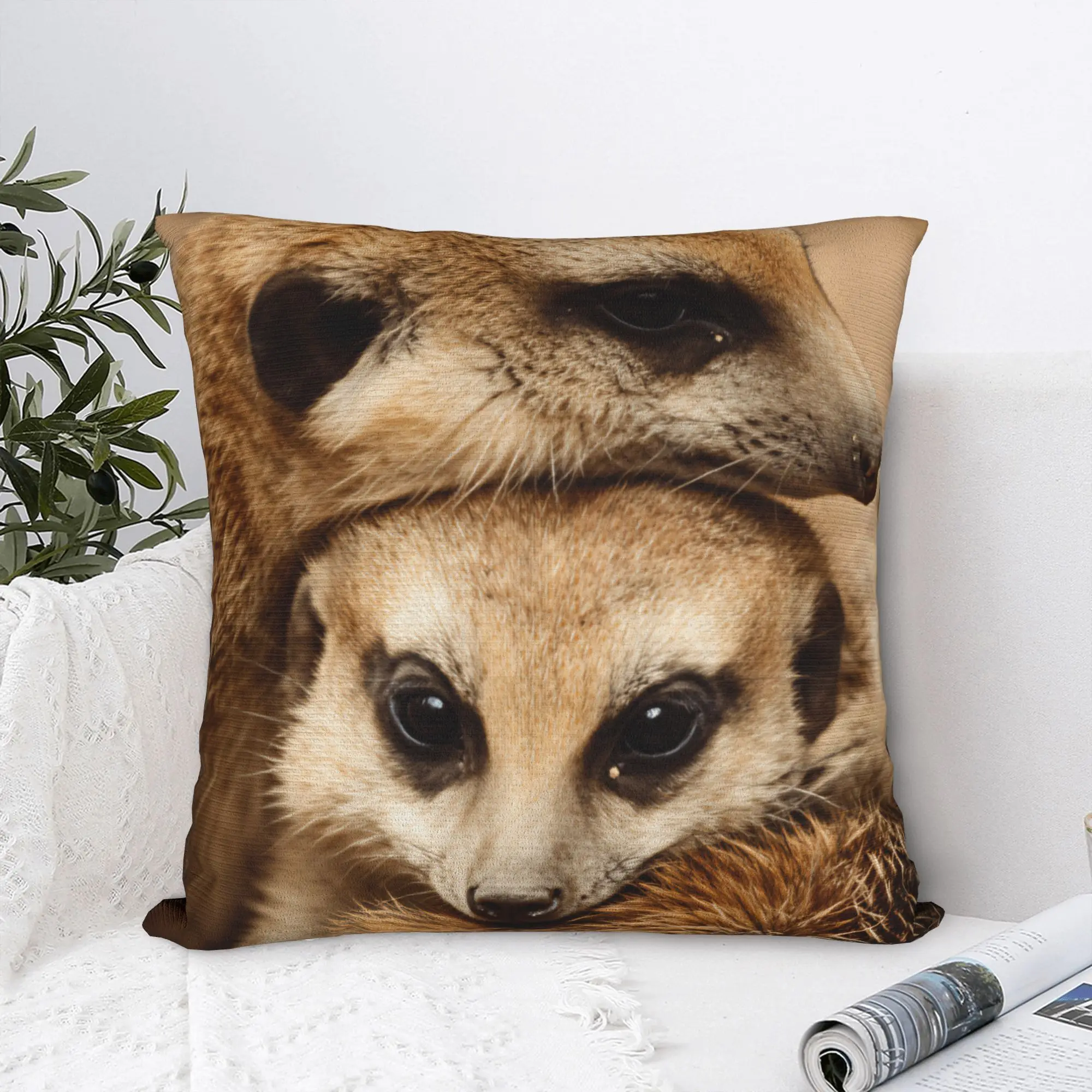Pillow Case Two Meerkats Cuddling Close Animal Photo Comfy  Pillow Cover For Sofa Home Decoration Fashion Pillowcases