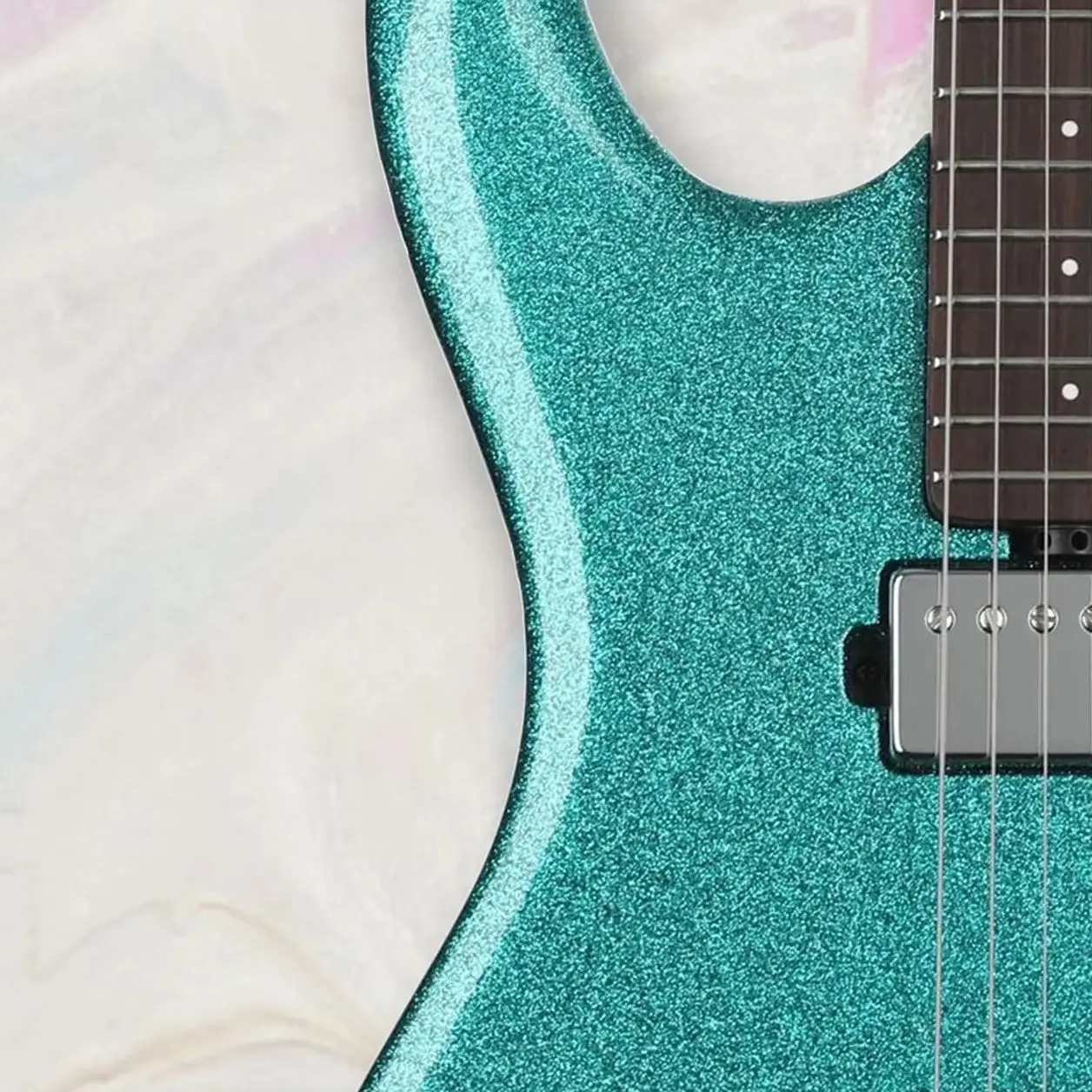 

Customized Electric Guitar with Ocean Sparkle,Tremolo Bridge, Double Cutaway Body, Passive Pickups, Chrome Hardware