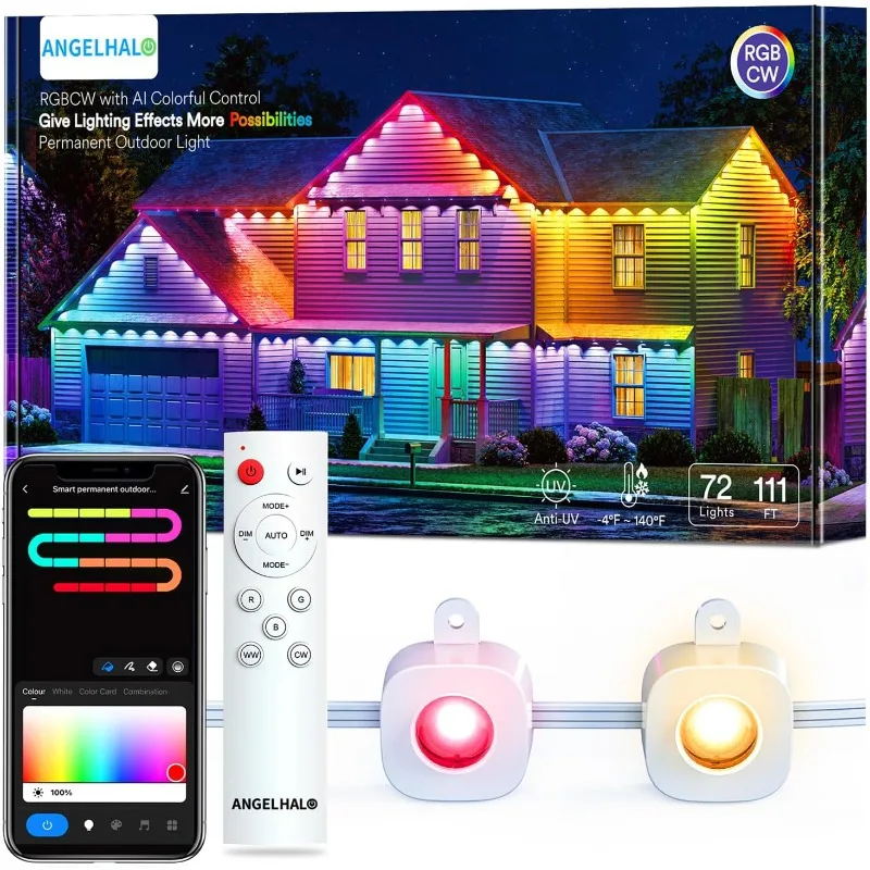 100ft Smart Outdoor Lights with 72 LED Lights, Cool/Warm Eaves Lights IP65 Waterproof for Christmas, Halloween