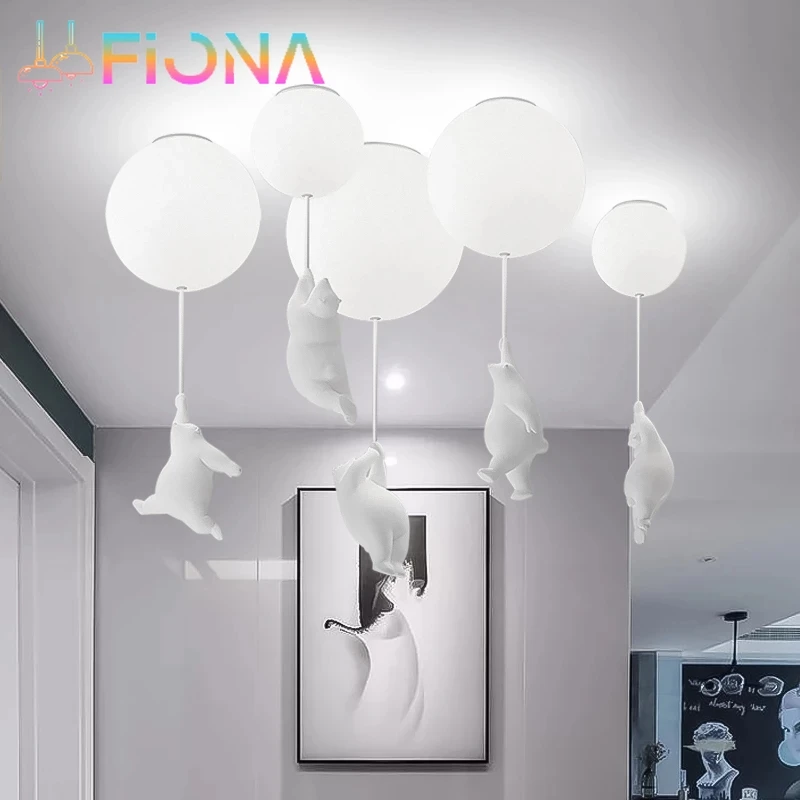 Modern LED Cartoon Bear Pendant Lights Children's Room Creative Lighting Balloon Chandeliers Hanging Lamps Living Room Bedroom