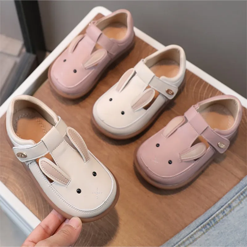 Baby Cartoon Little Rabbit Princess Shoes 2024 Spring Autumn New Children\'s Fashion Soft Sole Wide Head Single Leather Shoes