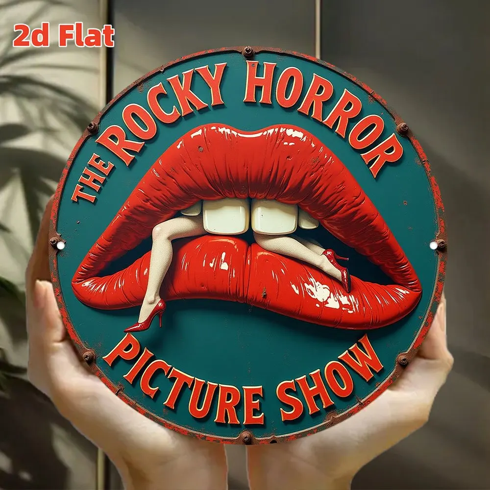 

Винтажная жестяная табличка 2D с изображением фильма «Рокки Хоррор Пикчер Шоу» — ретро-декор для стен с эффектом состаривания, с культовыми красными губами и ногами, для мужской комнаты