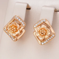 Kinel New 585 Rose Gold Color Crystal Flower Drop Earrings For Women Fashion Natural Zircon Accessories Vintage Wedding Jewelry