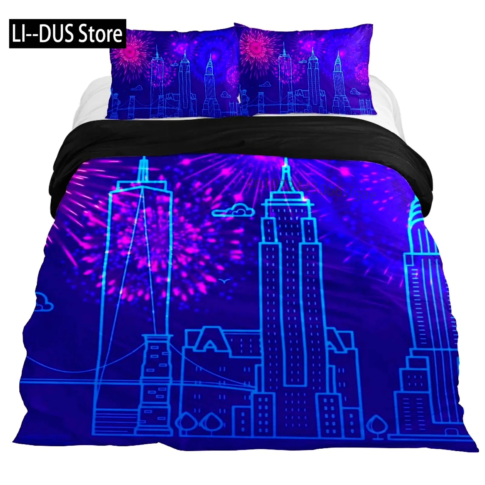 

New York Duvet Cover Set, Skyline Print Decorative 2/3 Piece Bedding Set With Pillow Shams, Twin Full Queen King Size Room Decor
