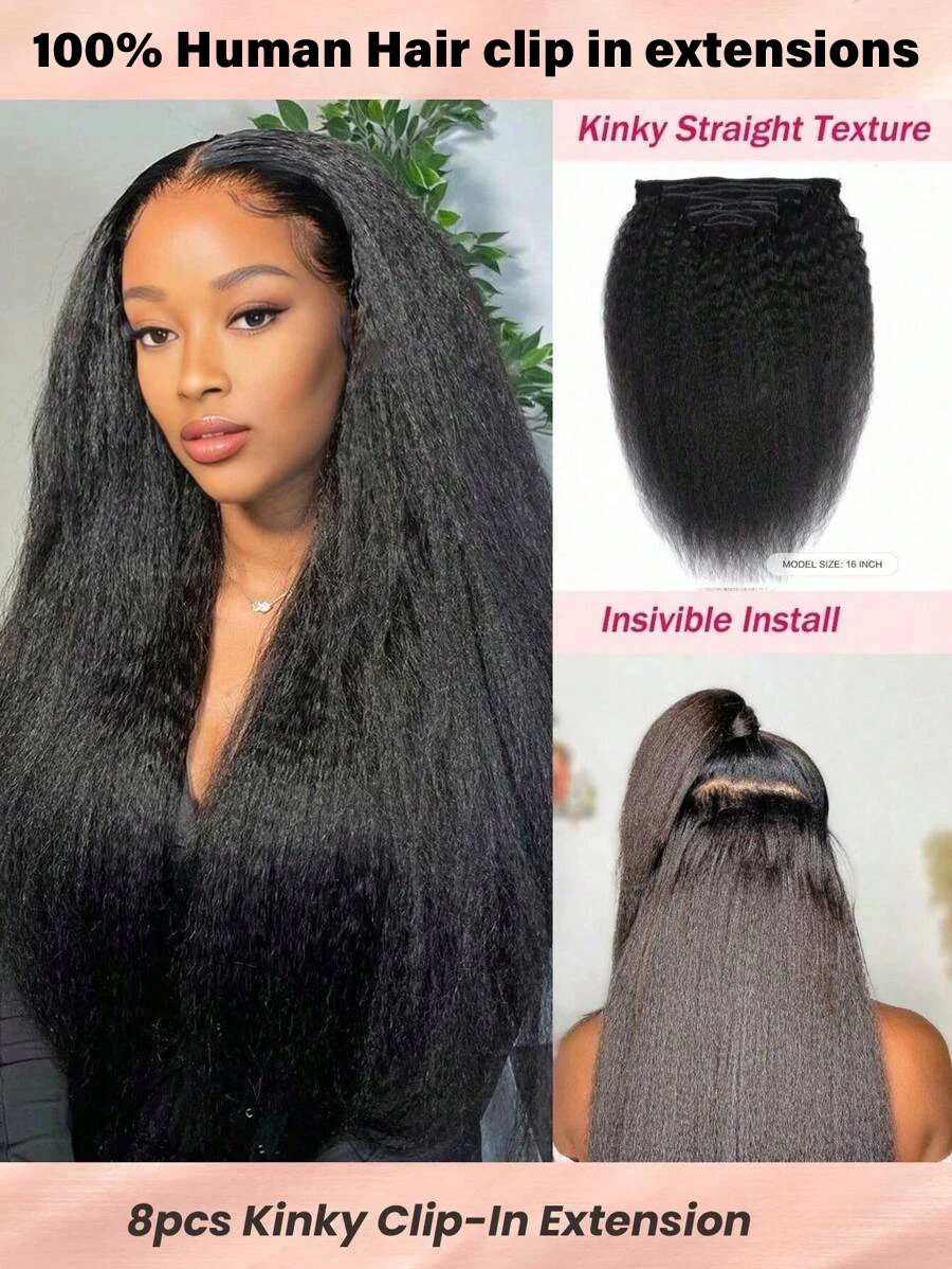 

Накладные пряди из натуральных волос Kinky Straight, 16-28 дюймов, на клипсах, для женщин, бразильские, качество 12A, наборы натуральных волос.