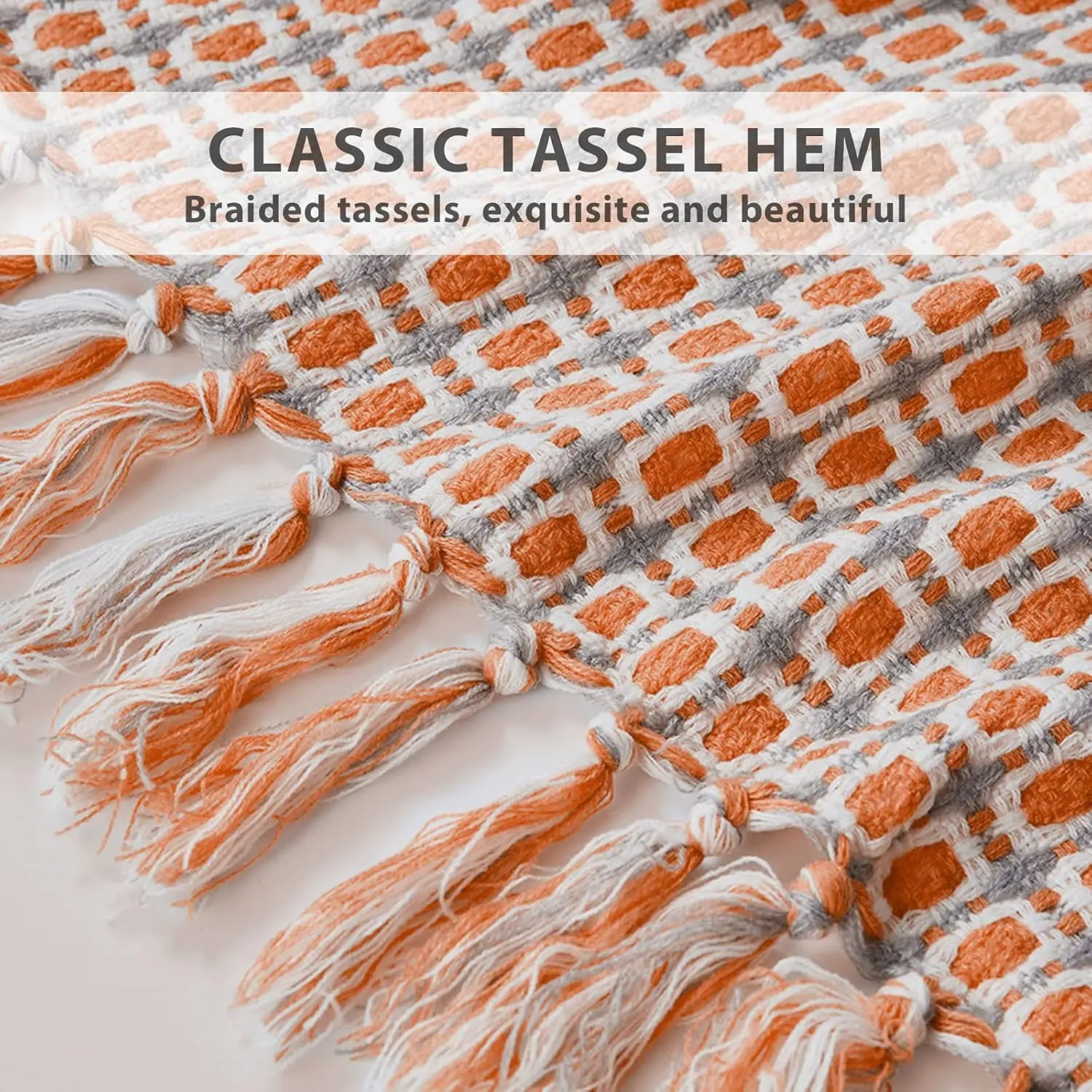 Luxury Classic Houndstooth Plaid Blankets Soft Sofa Knitted Throw Blanket Bed Bedspread Cover Quilt Gift Vintage Tassel Blankets
