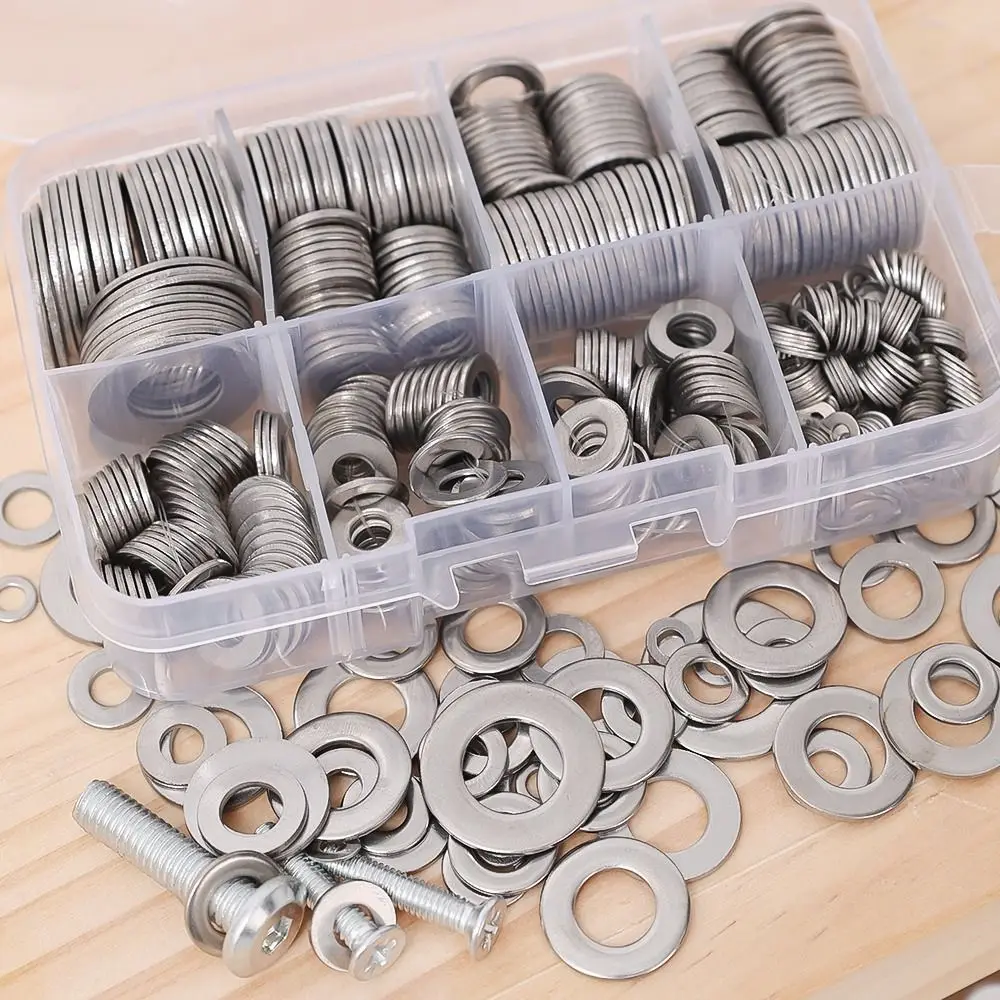 180Pcs/Box Durable M2-M10 Flat Washer Stainless Steel Multi-Size Screw Gasket Metal Fasteners Flat Washers Ring