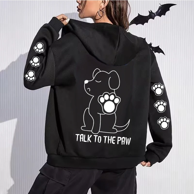 Talk To The Paw Dog Design Zipper Hoodies Pullover Damen Kordelzug Paw Print Zip Up Sweatahirts Langarm Kapuzenkleidung