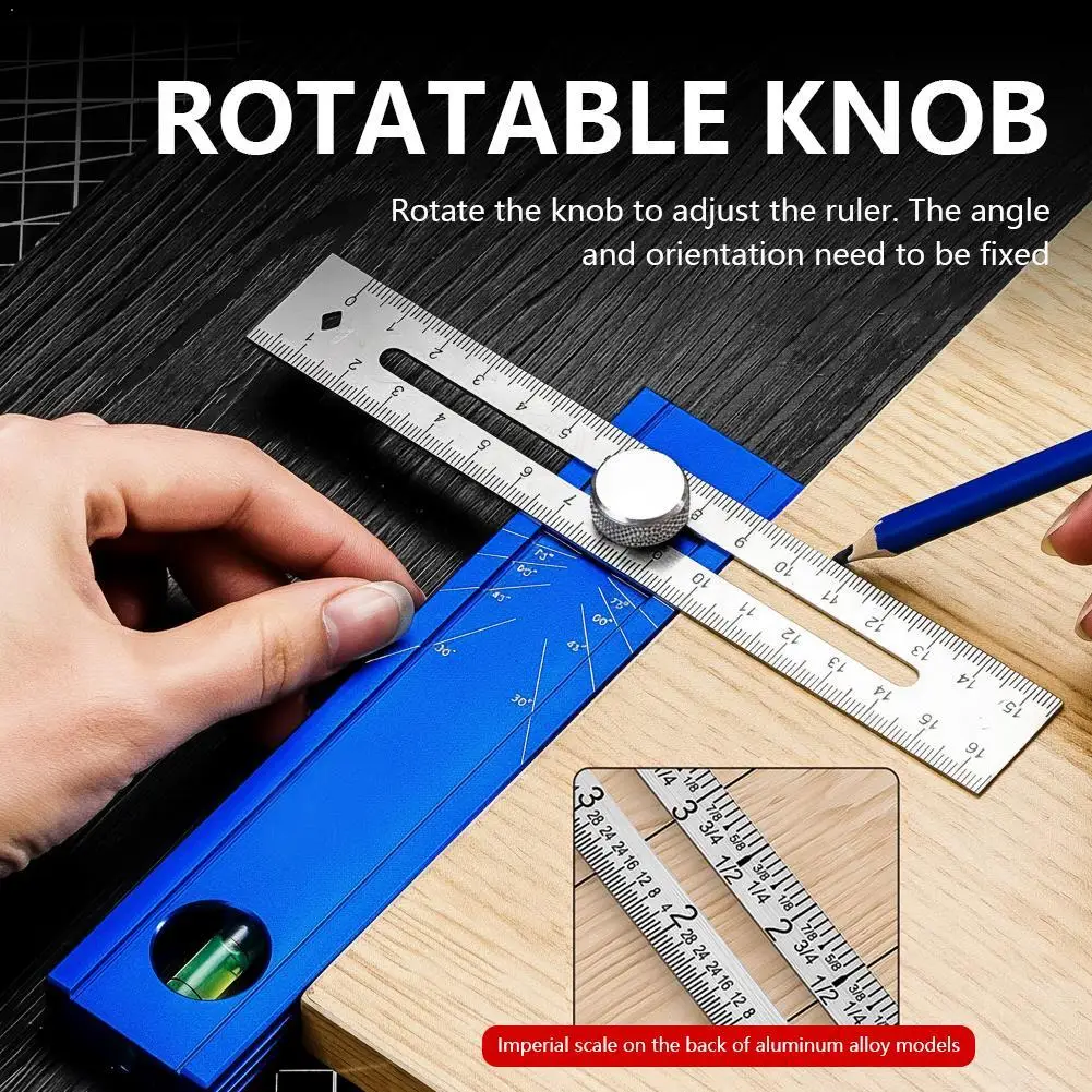 Multi-role Foldable Depth Measuring Ruler Adjustable Woodworking Multi Angle Marking Ruler Positioning Scribing Protractor Tools