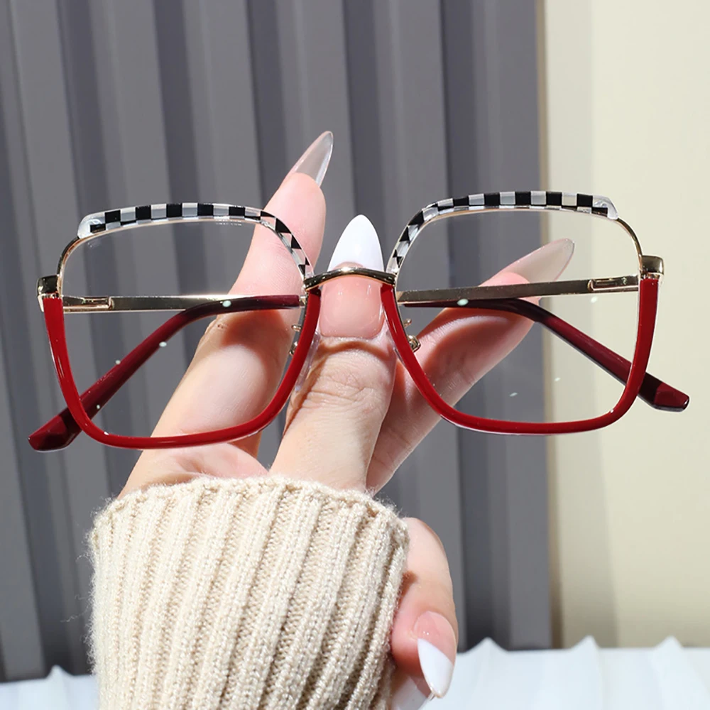 

2025 New Color Block Glasses Frame Large Square Frame Anti Blue Light Glasses For Women'S Flat Glasses Computer Goggles