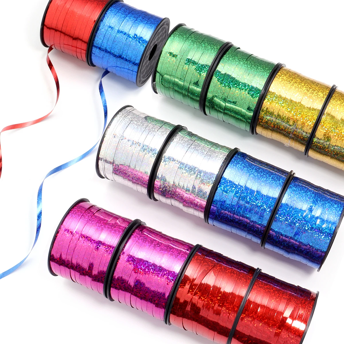 100yards Plastic Laser Ribbon Colorful Balloon Ribbons Tie For DIY Crafts Christmas Gift Packaging Wedding Birthday Party Decora