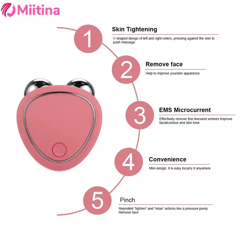 Mini Electric Face Massager Lift Roller Massager Microcurrent Sonic Vibration Facial Lifting Skin Tighten Massage Beauty Care