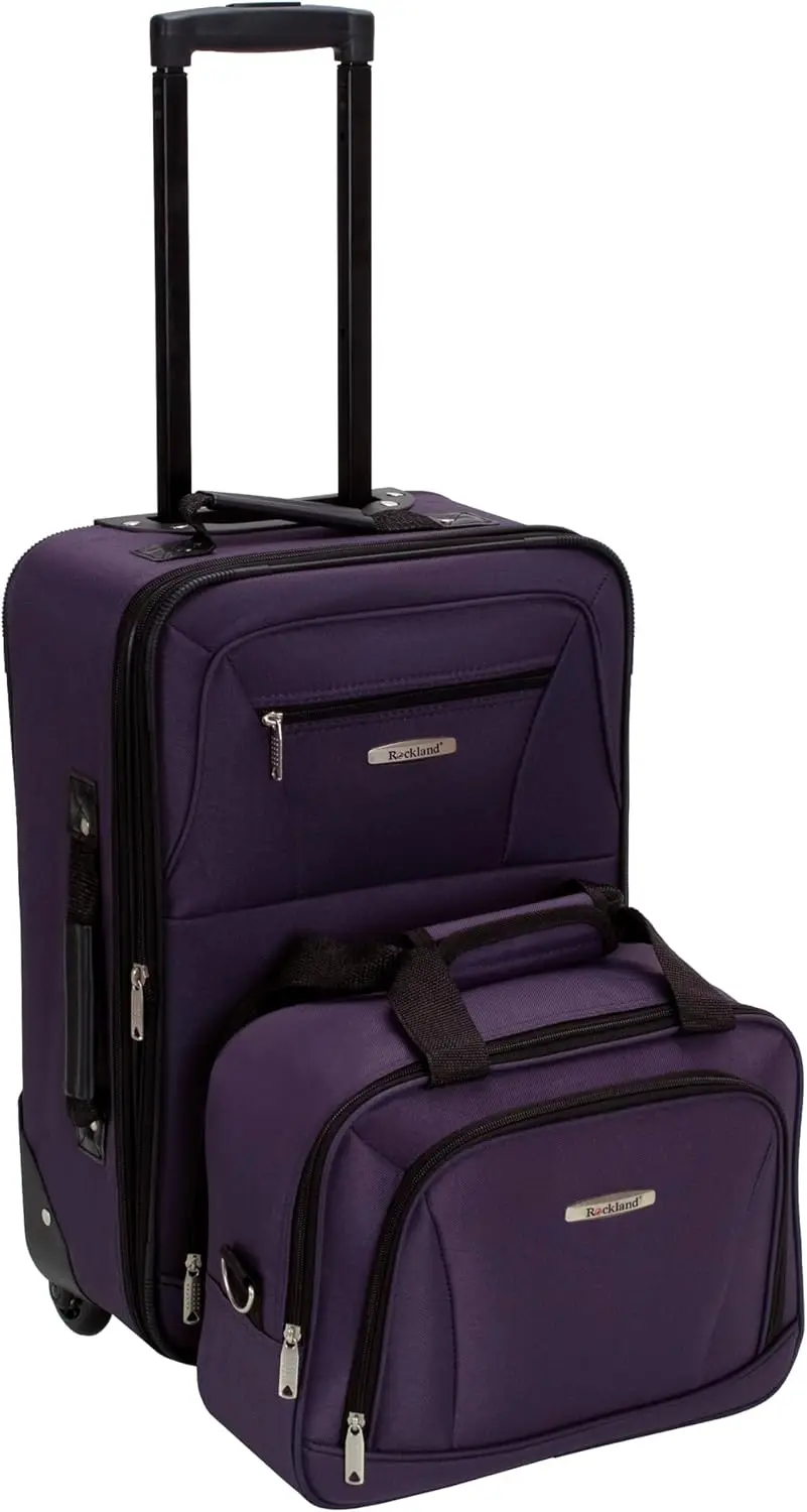

Expandable 2-Piece Purple Luggage Set with 14" Tote and 19" Upright for Travel