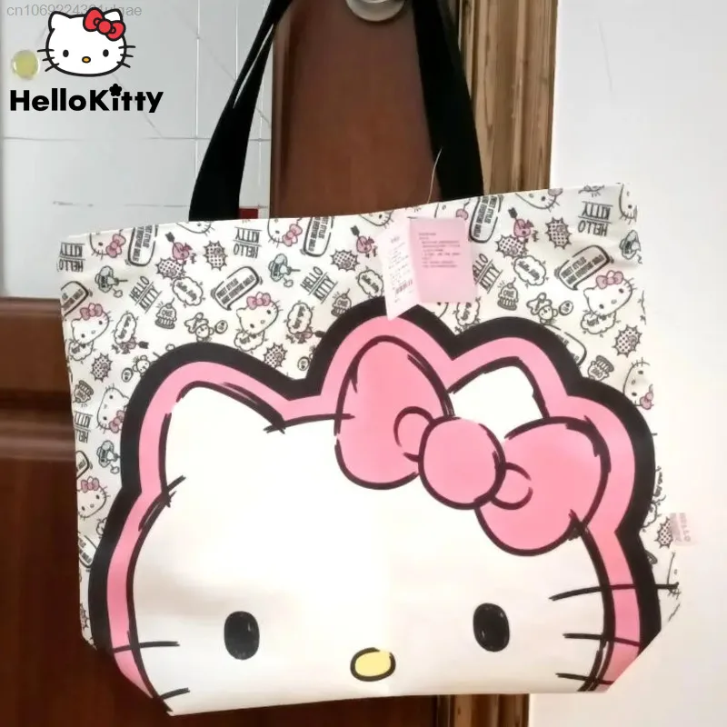 Sanrio Hello Kitty กระเป๋าสะพายไหล่อะนิเมะ Prinnted กระเป๋าถือ Y2k ความจุขนาดใหญ่สำหรับผู้หญิงช้อปปิ้ง Tote แฟชั่นเกาหลีหรูหรากระเป๋า