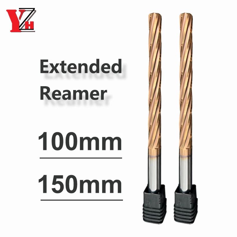 YZH 100mm 150mm Carbide Machine Reamer HRC60 Coated Spiral Groove Tolerance H7 Harened Steel Metal Cutter CNC Turning Hole