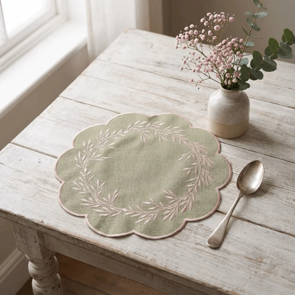 Oil-Proof Embroidered Placemats Washable Stain-Resistant Insulation Table Mat Wear-resistant Decorative Flower Coasters
