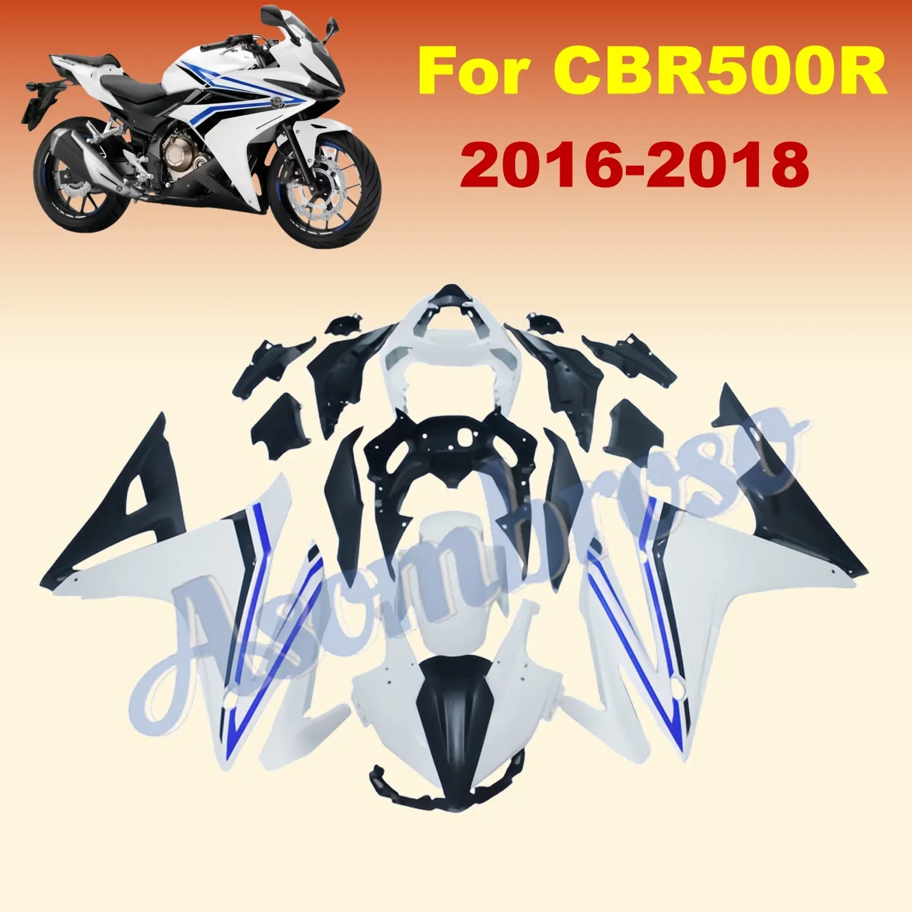 

Best Motorcycle Aftermarket ABS Fairing Kit For CBR500R 2016 2017 2018 CBR500 CBR 500R Lines in Blue White Bodykit
