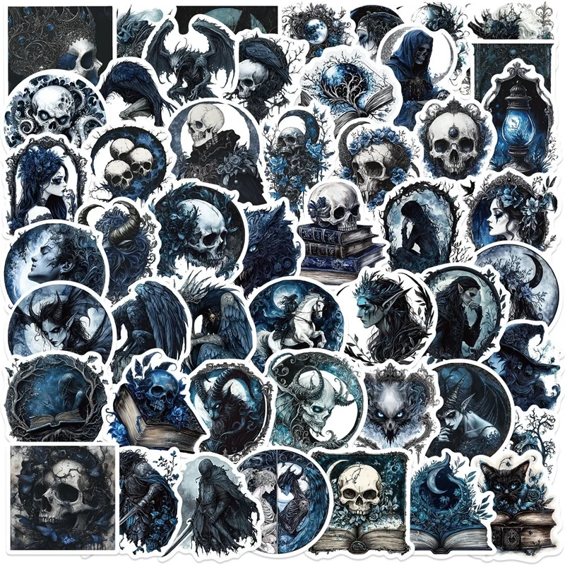 

10/30/50PCS Deep Blue Skull PVC Sticker Aesthetic DIY Children's Decoration Scrapbooking Supplies Hand Accounting Tools