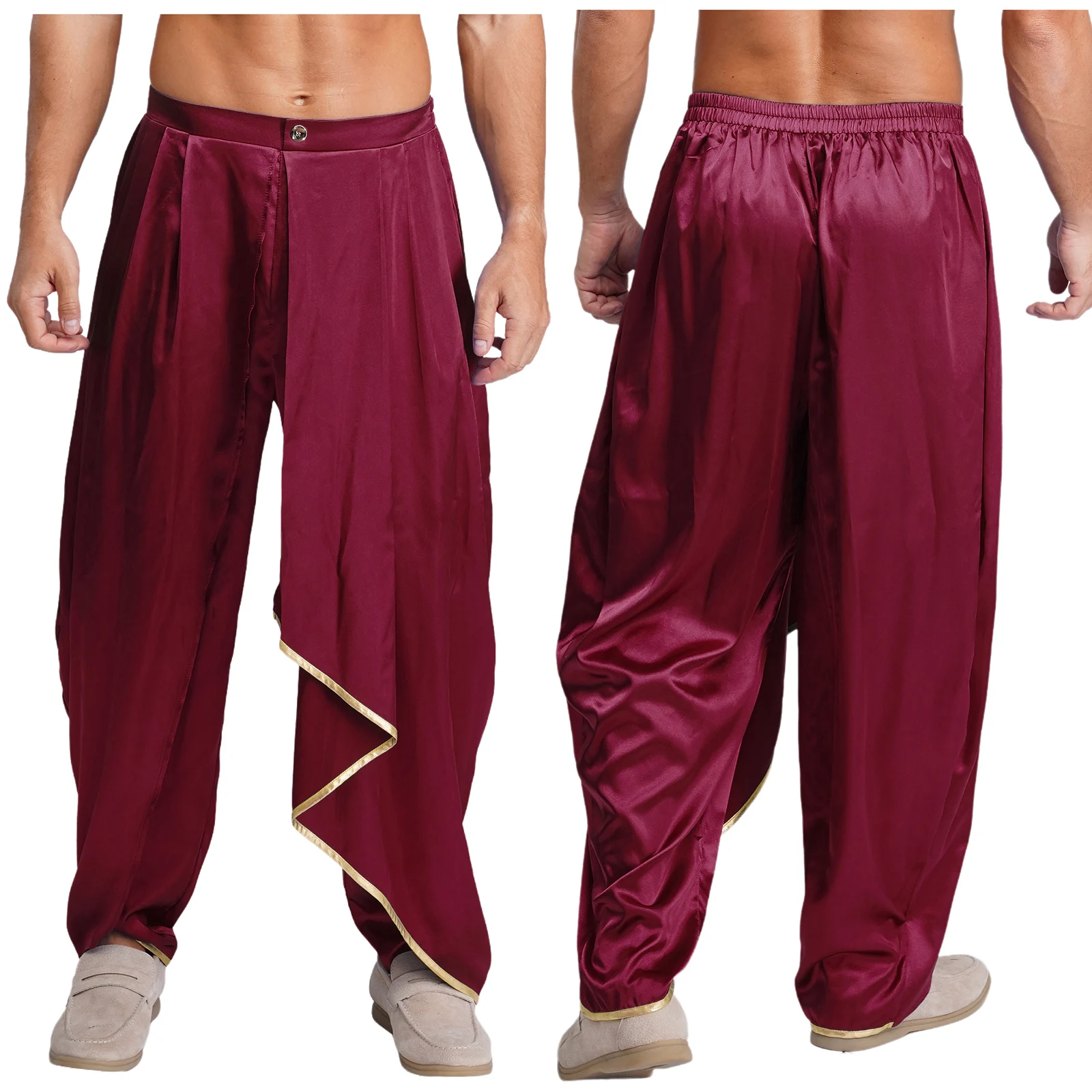 

Men's Adults Carnival Renaissance Prince Dhoti Pants Satin Baggy Arab Indian Traditional Trousers for Halloween Theme Party