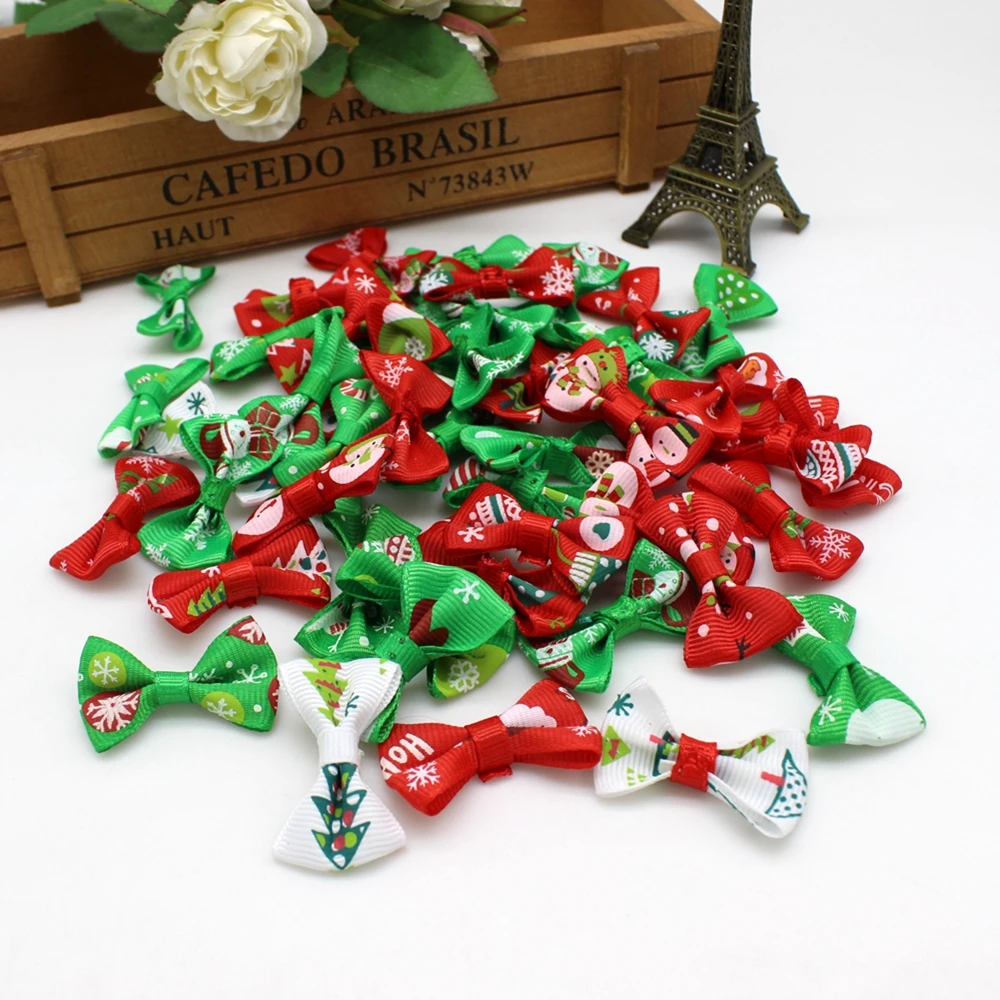 50pcs/lot 25mm*35mm christmas Bow Wedding Decoration Scrapbooking Sewing Craft Satin Ribbon Bow Gift Package For DIY Handmade