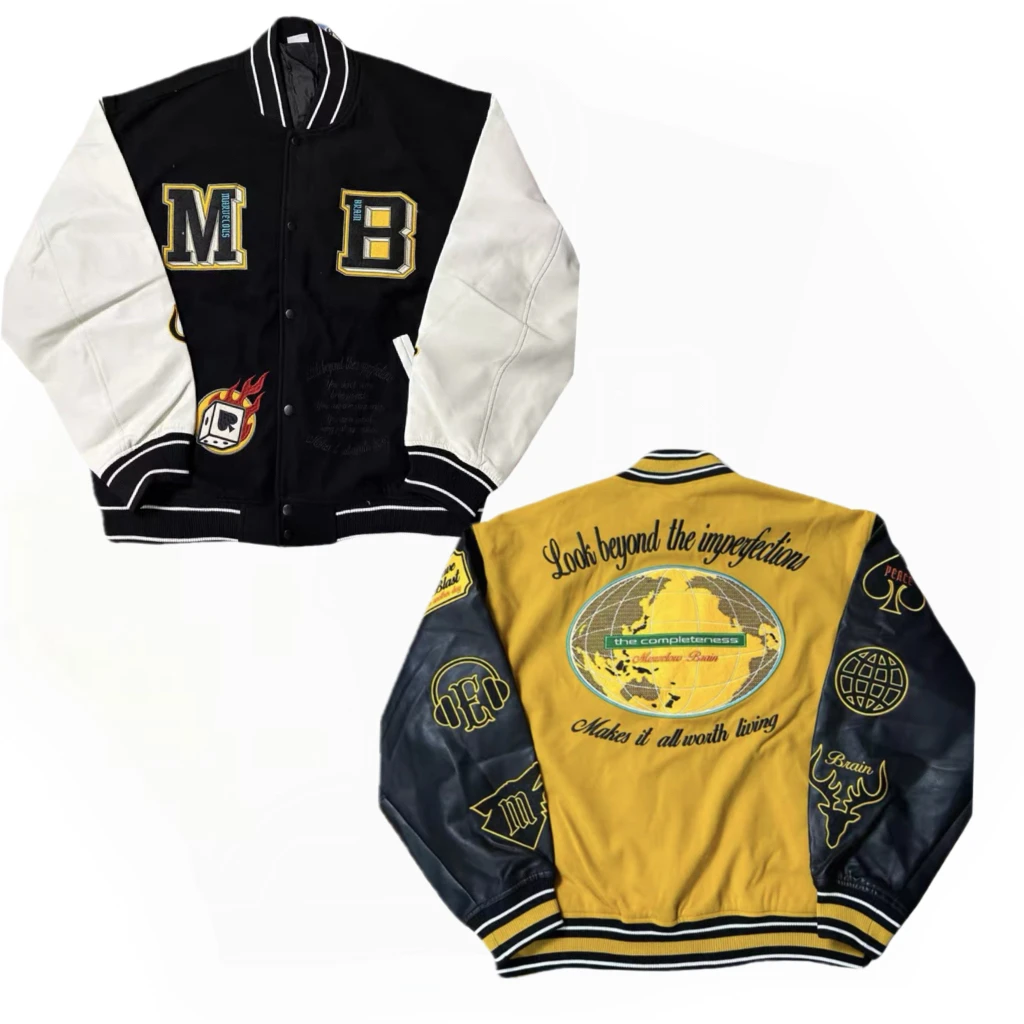 

Retro American Oversize Hip Hop Street Dance Embroidered Baseball Jaet Loose Fit Youthful Sle Long Sve Autumn Jaet