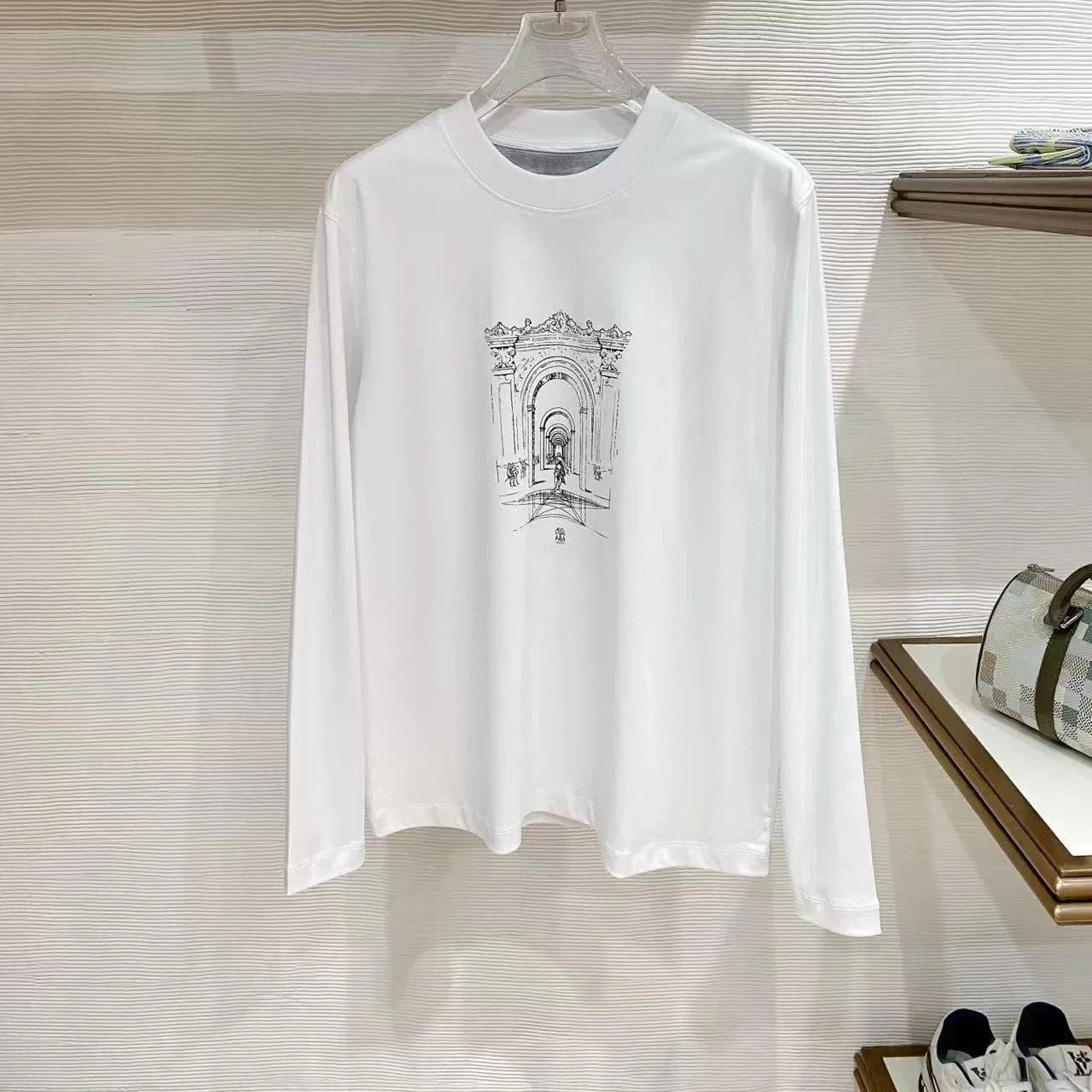 Italy BC Printed Old Money Style Men's Liquid Ammonia Mercerized Cotton Crew Neck Long Sleeve T-Shirt