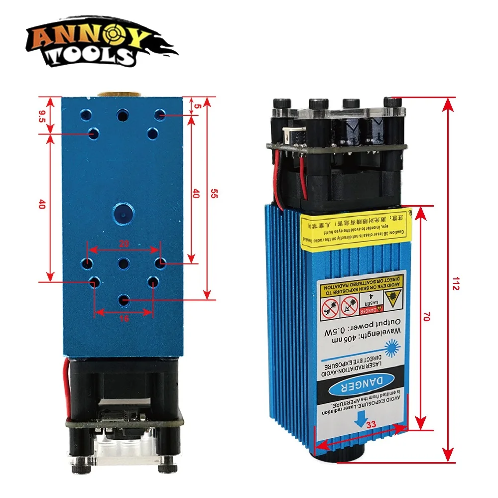 500 mW 405nm Focalizável Laser Azul Módulo de Laser TTL controle PWM 0.5 W Cabeça Do Laser da Gravura E de Corte