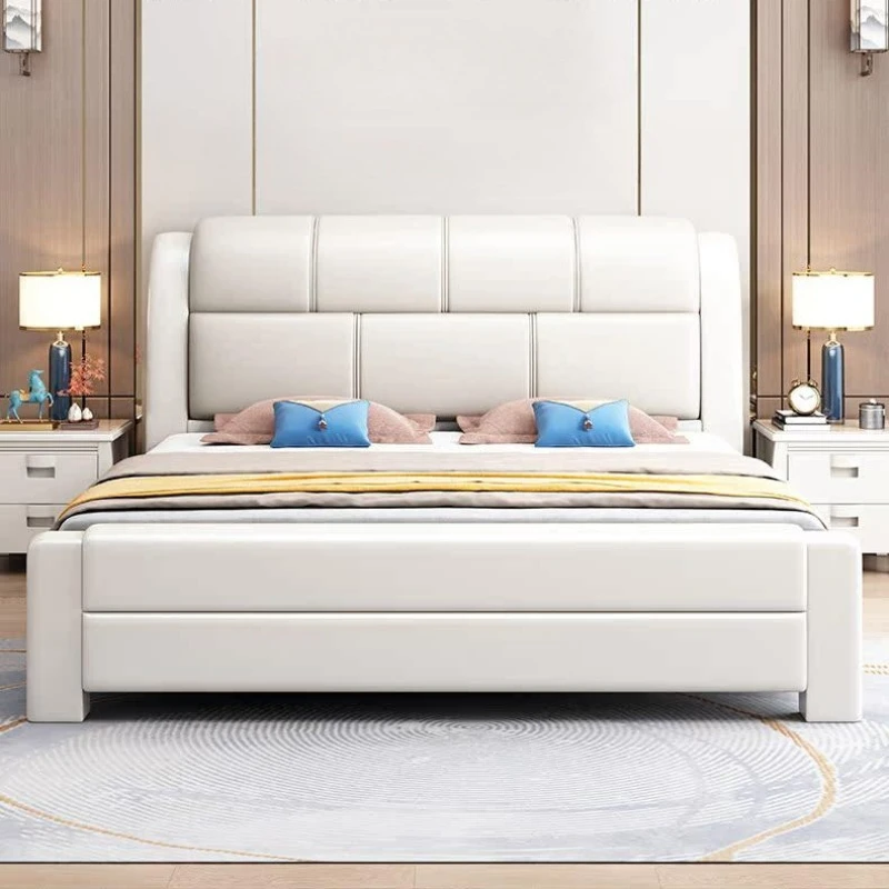 

white 1.5 meters bed frame durable wooden simple single bed with backrest bedroom bettgestelle und rahmen interior furniture