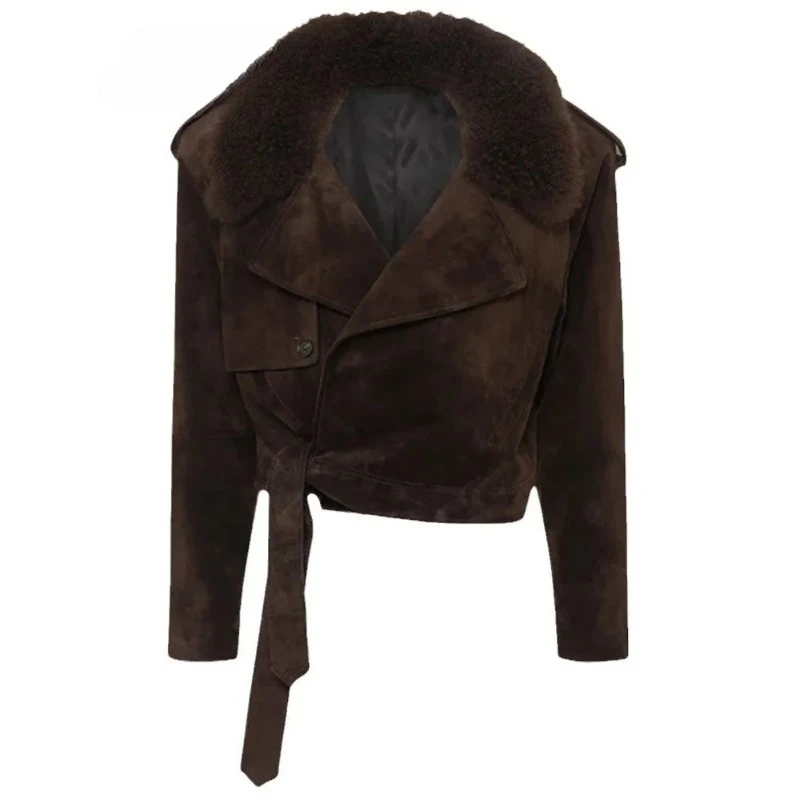 

2025 Autumn Winter Chic Lady Coat New Vintage Faux Fur Patchwork Women Jacket Street Lace Up Button Long Sleeve Female Outwear