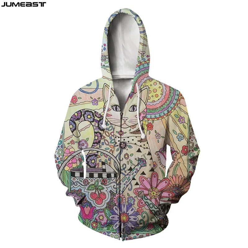 Jumeast Men Women 3D Male Female Cost Cartoon Creative Colorful Cats Long Sleeve Jacket Sport Pullover Spring Zipper Hoodies