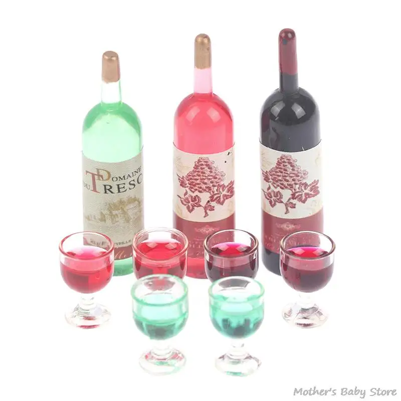 3pcs/set 1:12 Dollhouse Miniature Whisky Bottle Wine Glass Model Toys Mini Goblet Toy Doll House Decoration Kitchen Accessories