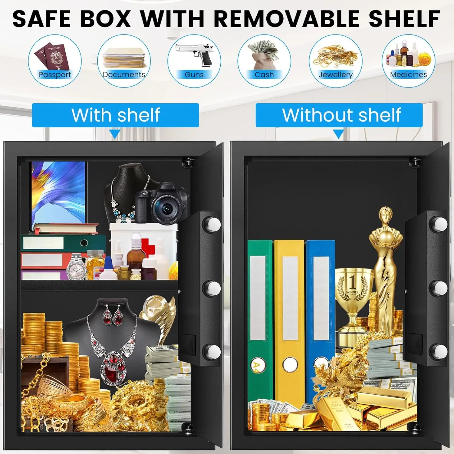 3.2 Cuft Safe Box, Home Safes Water and Fireproof, Security Digital Safes Box with Electronic Keypad Spare Key, Smart Alert, Mut