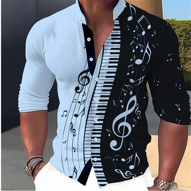 

2024Men's Shirt Pattern Printing Geometric Stand Collar White Outdoor Street Long Sleeve Clothing Fashion Streetwear Designer